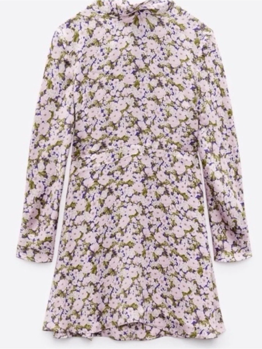 Zara Pink Floral Satin Mini Dress with Green Accents Sz XS